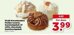 PLUS PLUS Korenlanders Parijse soezen karamelgebak of witte chocolade hazelnootgebak aanbieding