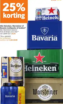 Albert Heijn Alle Heineken, Warsteiner of Bavaria multipacks of kratten aanbieding