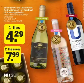 Albert Heijn Winemaker's Lot Chardonnay- Pedro Ximénez, Hey You Rosè of Undurraga Merlot aanbieding