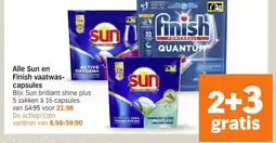 Albert Heijn Alle Sun en Finish vaatwas- capsules aanbieding