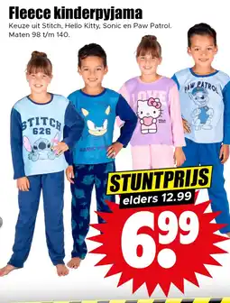 Dirk Fleece kinderpyjama aanbieding
