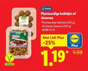 Lidl Plantaardige balletjes of shoarma aanbieding