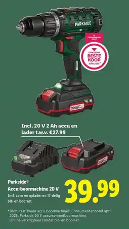 Lidl Parkside Accu-boormachine 20 V aanbieding
