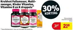 Kruidvat Kruidvat Foliumzuur, Multi-zwanger, Kinder Vitamine, Vitamine D en K druppels aanbieding