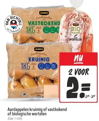 Jumbo Aardappelen kruimig of vastkokend of biologische wortelen aanbieding