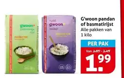 Hoogvliet G'woon pandan of basmatirijst aanbieding