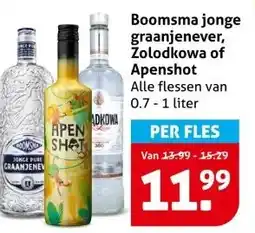 Hoogvliet Boomsma jonge graanjenever, Zolodkowa of Apenshot aanbieding
