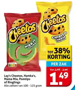 Hoogvliet Lay's Cheetos, Hamka's, Mama Mia, Pomtips of Ringlings aanbieding