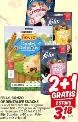 Dekamarkt FELIX, BONZO OF DENTALIFE SNACKS aanbieding