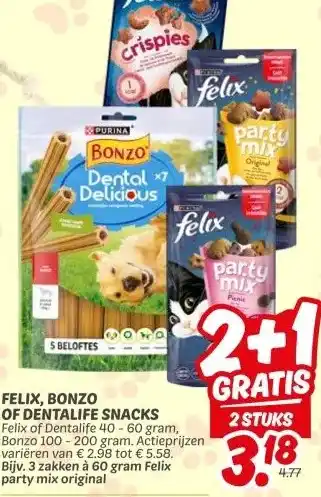 Dekamarkt FELIX, BONZO OF DENTALIFE SNACKS aanbieding
