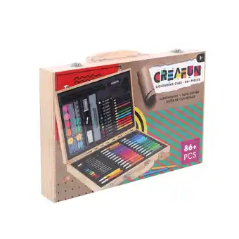Top1Toys Creafun kleurkoffer kist 86-delig hout aanbieding
