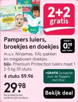 Etos Pampers luiers, broekjes en doekjes aanbieding