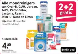 Etos Alle mondreinigers van Oral-B, GUM, Jordan, DENTAL FLOSS TePe, Parodontax, Lactona, Reach, Stim-U-Dent en Elmex aanbieding