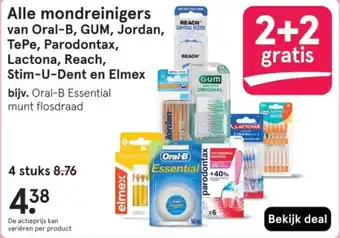 Etos Alle mondreinigers van Oral-B, GUM, Jordan, DENTAL FLOSS TePe, Parodontax, Lactona, Reach, Stim-U-Dent en Elmex aanbieding