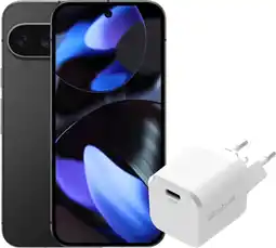 Coolblue Google Pixel 9 128GB Zwart 5G + BlueBuilt Oplader 30W Wit aanbieding