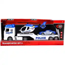 Top1Toys Rapid Wheels Autotransporter Politie met auto en Helicopter met licht en geluid en frictie aanbieding