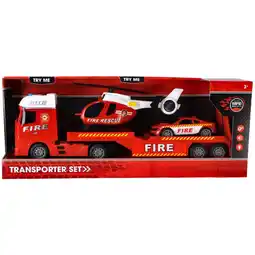 Top1Toys Rapid Wheels Autotransporter brandweer met auto en helikopter met licht en geluid en frictie aanbieding
