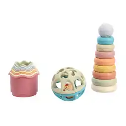 Top1Toys Jipy bioplastic Deluxe Giftset stapeltoren bad stapelbekertjes en speel ratelbal 3 delig aanbieding