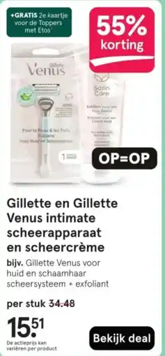 Etos Gillette en Gillette Venus intimate scheerapparaat en scheercrème aanbieding