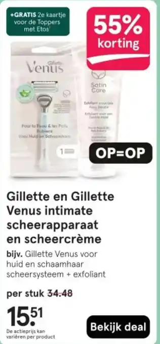 Etos Gillette en Gillette Venus intimate scheerapparaat en scheercrème aanbieding