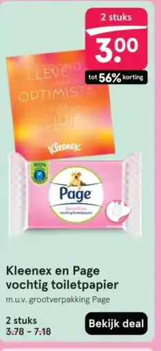 Etos Kleenex en Page vochtig toiletpapier aanbieding