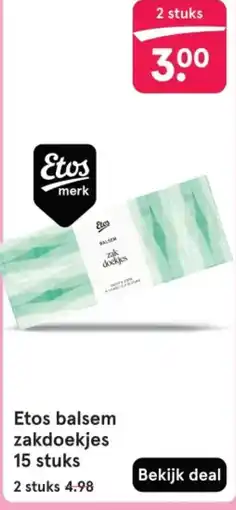 Etos Etos balsem zakdoekjes 15 stuks aanbieding