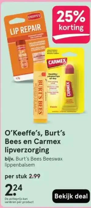 Etos O'Keeffe's, Burt's Bees en Carmex lipverzorging aanbieding