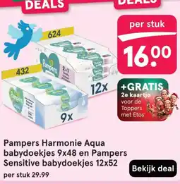 Etos Pampers Harmonie Aqua babydoekjes 9x48 en Pampers Sensitive babydoekjes aanbieding