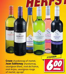 Nettorama Cruse chardonnay of merlot, Jean Sablenay chardonnay, sauvignon blanc, rosé de France, rosé Anjou, sauvignon rouge of merlot aanbieding