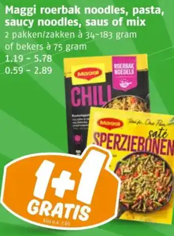 Poiesz Maggi roerbak noodles, pasta, saucy noodles, saus of mix aanbieding