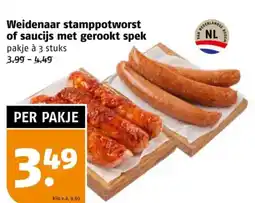 Poiesz Weidenaar stamppotworst of saucijs met gerookt spek aanbieding