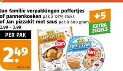 Poiesz Jan familie verpakkingen poffertjes of pannenkoeken of Jan pizzakit met saus aanbieding