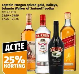 Poiesz Captain Morgan spiced gold, Baileys, Johnnie Walker of Smirnoff vodka aanbieding