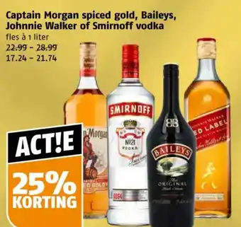 Poiesz Captain Morgan spiced gold, Baileys, Johnnie Walker of Smirnoff vodka aanbieding