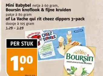Poiesz Mini Babybel Boursin knoflook & fijne kruiden of La Vache qui rit cheez dippers aanbieding