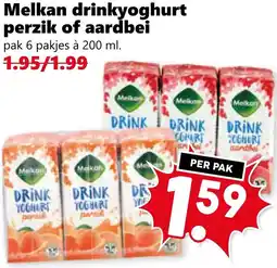 Coop Melkan drinkyoghurt perzik of aardbei aanbieding