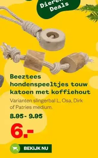 Welkoop Beeztees hondenspeeltjes touw katoen met koffiehout aanbieding