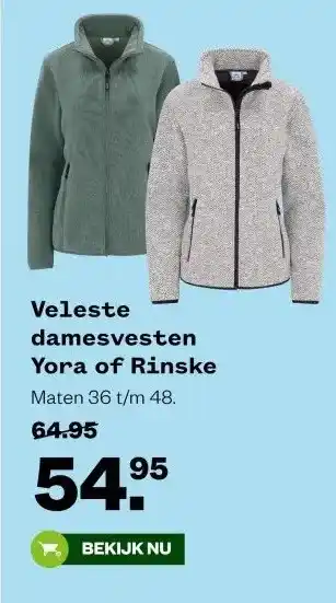 Welkoop Veleste damesvesten Yora of Rinske aanbieding