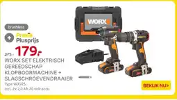 Praxis WORX SET ELEKTRISCH GEREEDSCHAP KLOPBOORMACHINE + SLAGSCHROEVENDRAAIER aanbieding