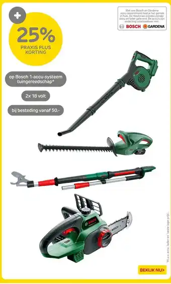 Praxis Bosch 1-accu-systeem tuingereedschap aanbieding