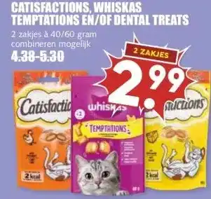 MCD Supermarkt CATISFACTIONS, WHISKAS TEMPTATIONS EN/OF DENTAL TREATS aanbieding