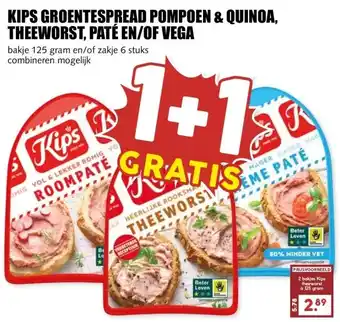 MCD Supermarkt KIPS GROENTESPREAD POMPOEN & QUINOA, THEEWORST, PATÉ EN/OF VEGA aanbieding