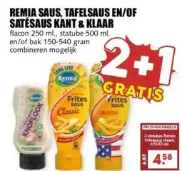 MCD Supermarkt REMIA SAUS, TAFELSAUS EN/OF SATÉSAUS KANT & KLAAR aanbieding