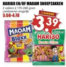 MCD Supermarkt HARIBO EN/OF MAOAM SNOEPZAKKEN aanbieding