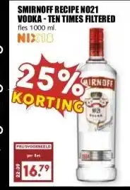 MCD Supermarkt SMIRNOFF RECIPE N021 VODKA - TEN TIMES FILTERED aanbieding