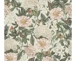 Hornbach A.S. CRÉATION Vliesbehang 39426-4 Drawn Into Nature bloemen grijs lichtroze groen wit aanbieding