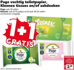 Coop Page vochtig toiletpapier, Kleenex tissues en of zakdoeken aanbieding