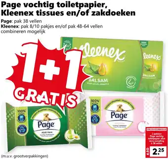 Coop Page vochtig toiletpapier, Kleenex tissues en of zakdoeken aanbieding