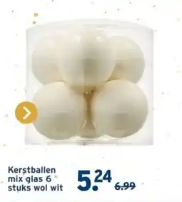 GAMMA Kerstballen mix glas 6 stuks wol wit aanbieding