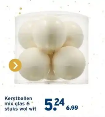 GAMMA Kerstballen mix glas 6 stuks wol wit aanbieding